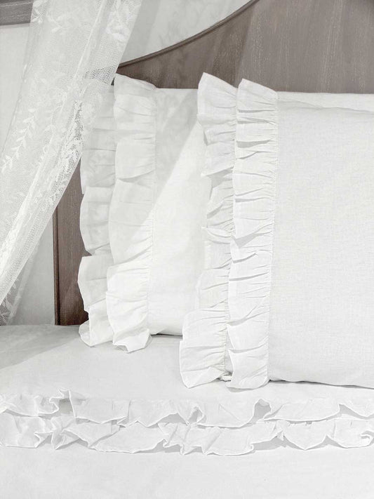 Komplettes Doppelbett in der Farbe Shabby Chic Volant White