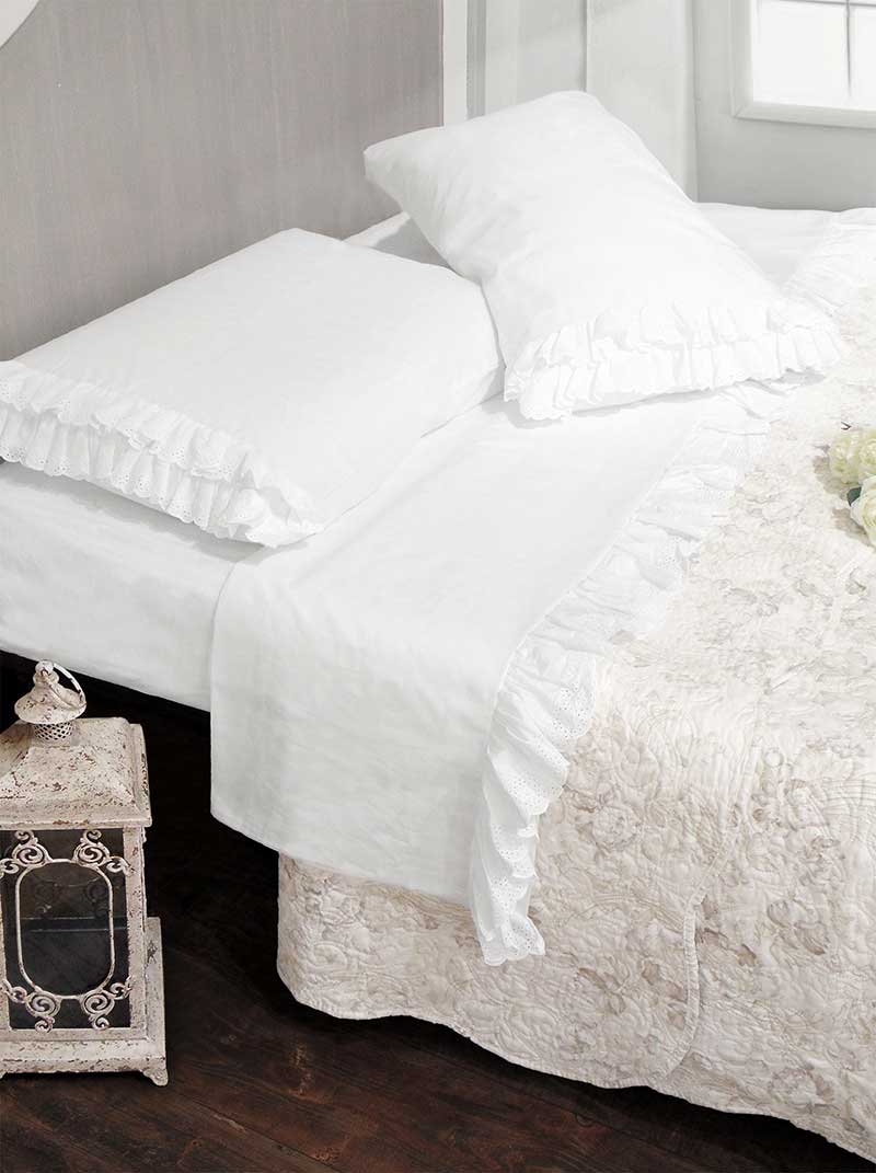 Komplettes Doppelbett in der Farbe Shabby Chic Sangallo Lace White