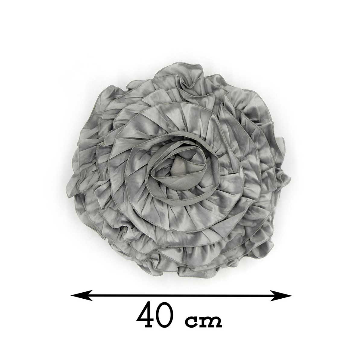 Rundes Samtkissen mit Rüschen im Shabby-Chic-Stil, Durchmesser 40 cm, Farbe Grau