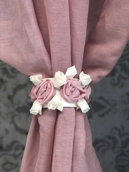 Embrasse Fermatenda Shabby Chic Colore Bianco / Rosa 100% Cotone Lunghezza 40 cm