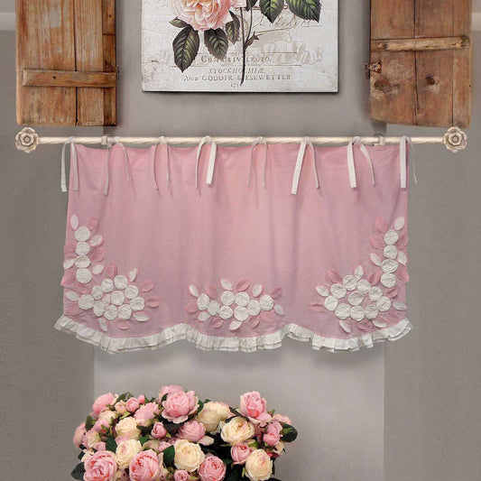 Volant im Shabby-Chic-Stil mit applizierten Rosen 140x80 cm Farbe Rosa / Hellelfenbein
