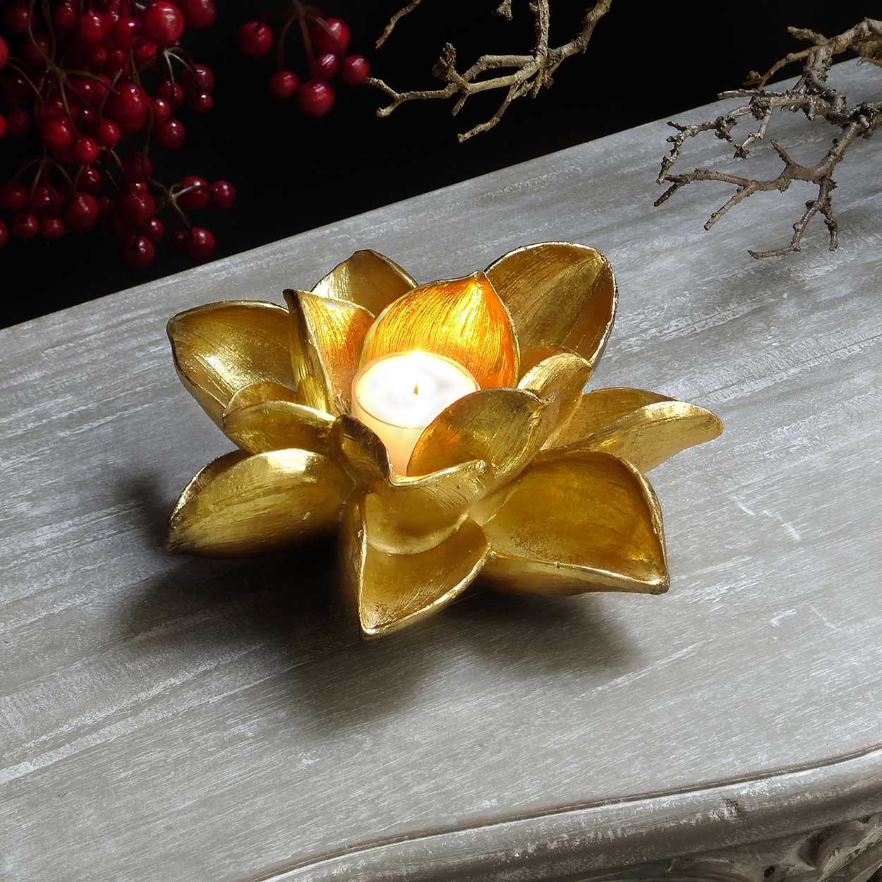 Weihnachtskerzenhalter Kollektion Magnolia Farbe Gold Durchmesser 17 cm Weihnachtstischdekoration