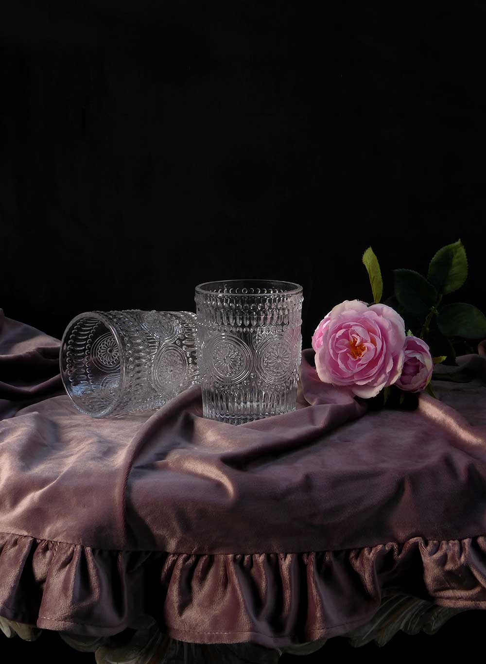 Set 2 transparente Wassergläser im Shabby-Chic-Vintage-Stil
