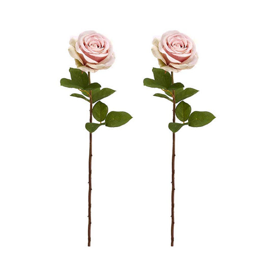 Set 2 Rose  Artificiali Seta Altezza 55 cm Colore Crema / Rosa