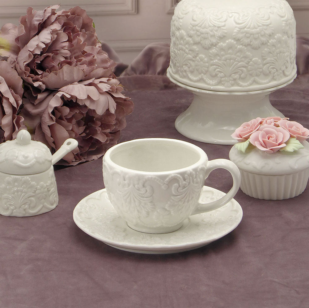 Set 2 Tazze da tè con piattino Shabby Chic Ceramica Collezione Daphne –  Dressing Home