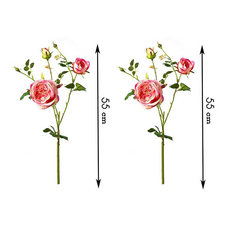Set 2 Rami Rose Artificiali Seta Stile Shabby Chic Colore Rosa Altezza 55 cm