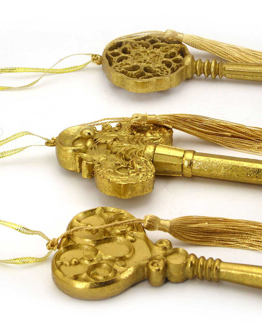 Set 3 Schlüssel Vintage Shabby Chic Christbaumschmuck Antik Gold Farbe