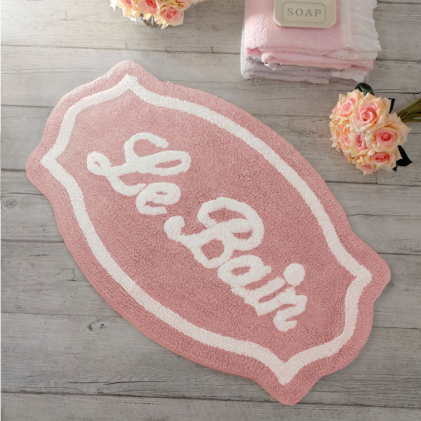 Tappeto bagno Sagomato Shabby chic Le Bain Collection Colore Rosa / Bianco 50 x 80