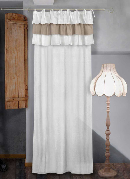 Shabby Chic Sucre Collection Vorhang mit Volants 135 x 290 cm Farbe Weiß Beige