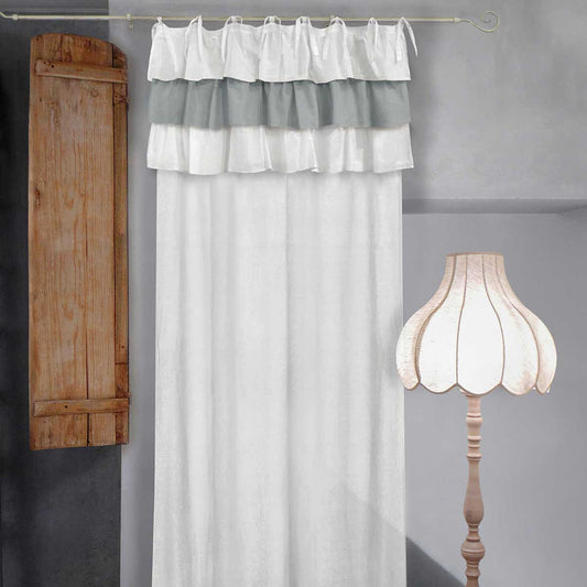 Shabby Chic Sucre Collection Vorhang mit Volants 135 x 290 cm Farbe Weiß Grau