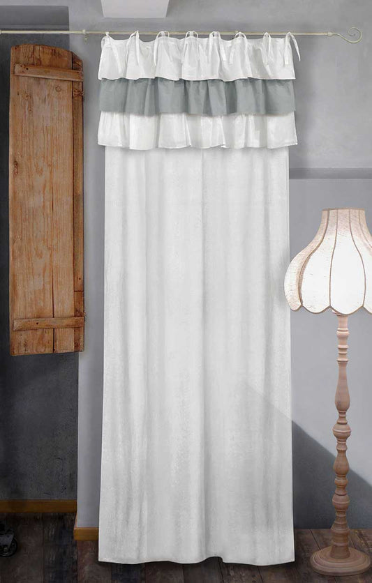 Tenda con balze Shabby Chic Sucre Collection 135 x 290 cm Colore Bianco Grigio