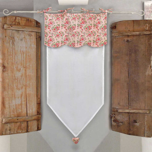 Shabby Chic Spitzvorhang 60 x 160 Weiß Rosa Farbe