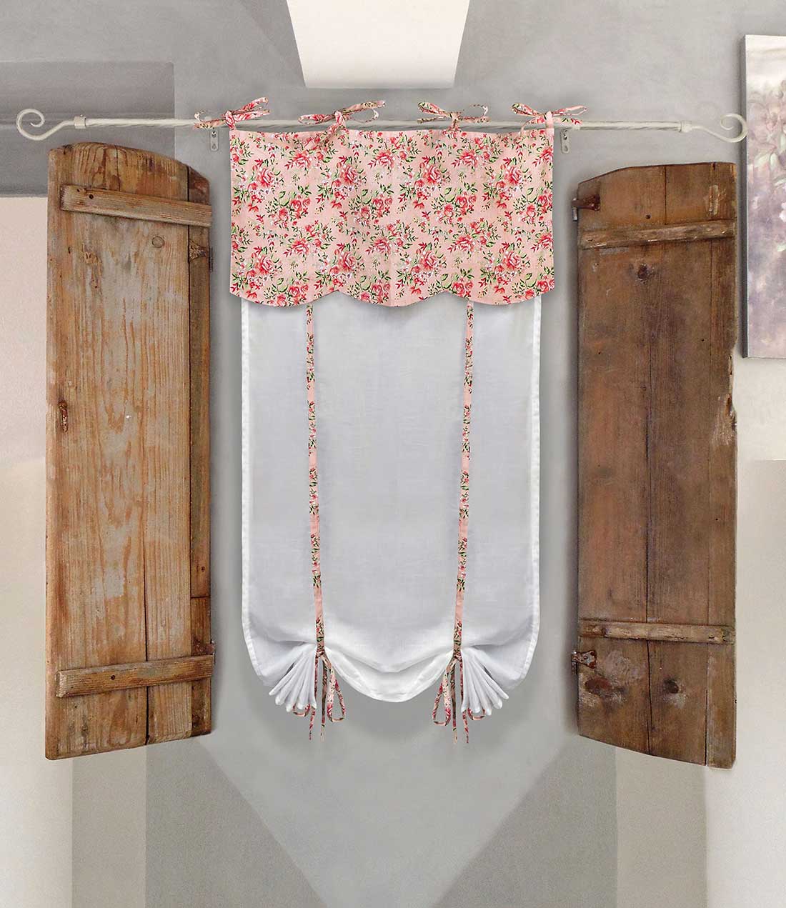 Tenda finestra con Mantovana Shabby Chic 60 x 220 Colore Bianco Rosa –  Dressing Home