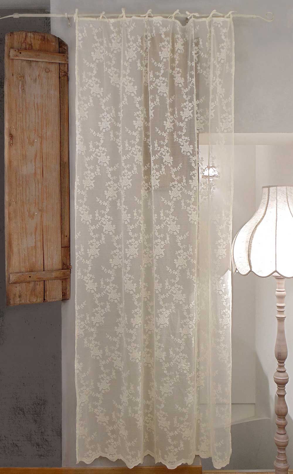 Shabby Chic Poly-Ciel Collection Polyester-Spitzenvorhang 140 x 290 Elfenbeinfarbe