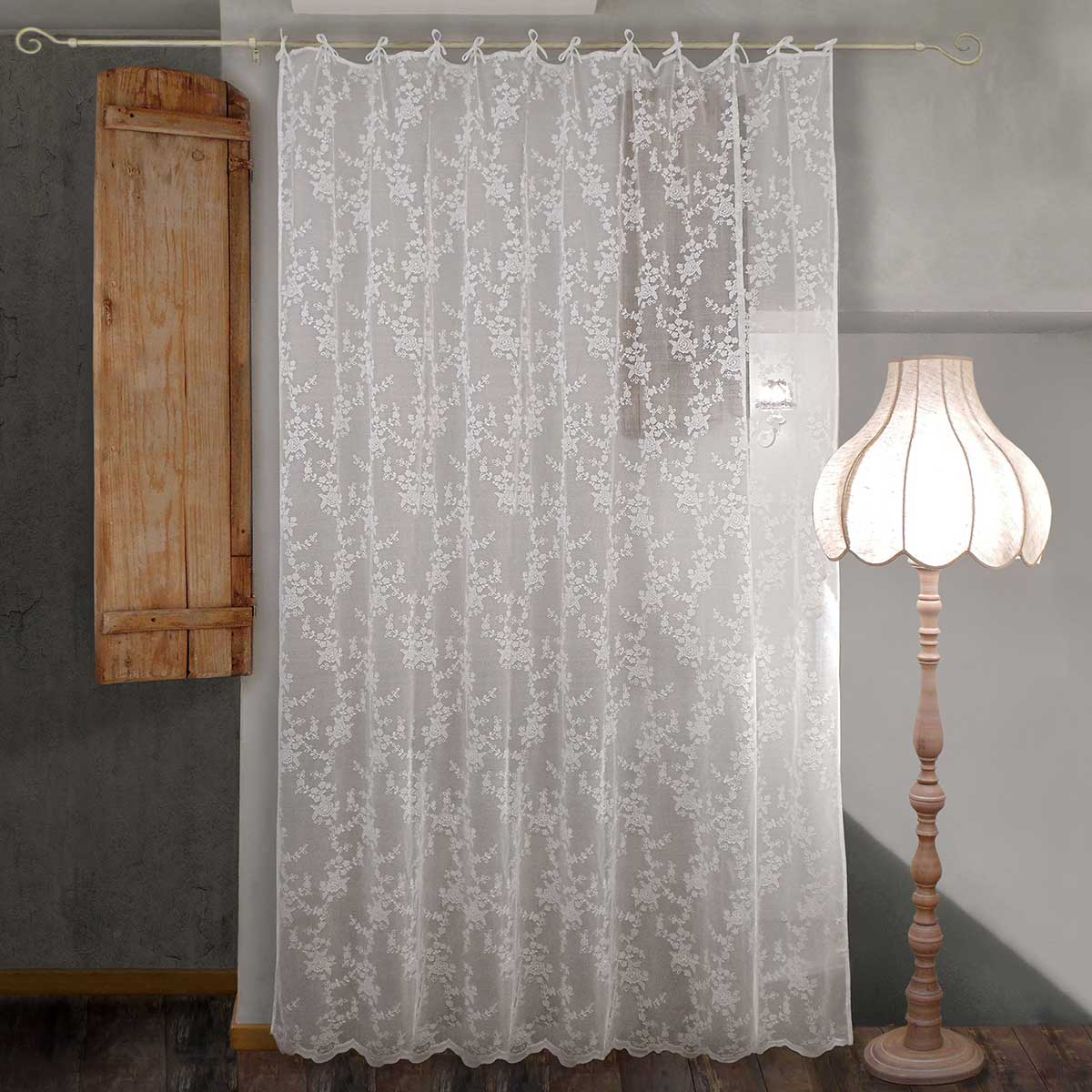 Shabby Chic Polyester-Spitzenvorhang 300 x 290 Poly-Ciel Collection Weiße Farbe
