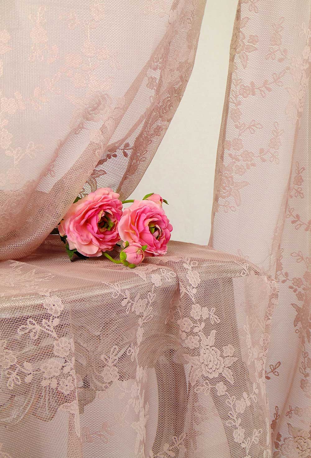 Shabby Chic Poly-Ciel Collection Polyester-Spitzenvorhang 140 x 290 Mauve