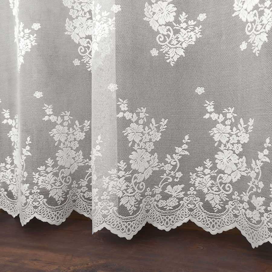 Shabby Chic Polyester-Spitzenvorhang 140 x 290 Poly-Sunset Collection Farbe Weiß
