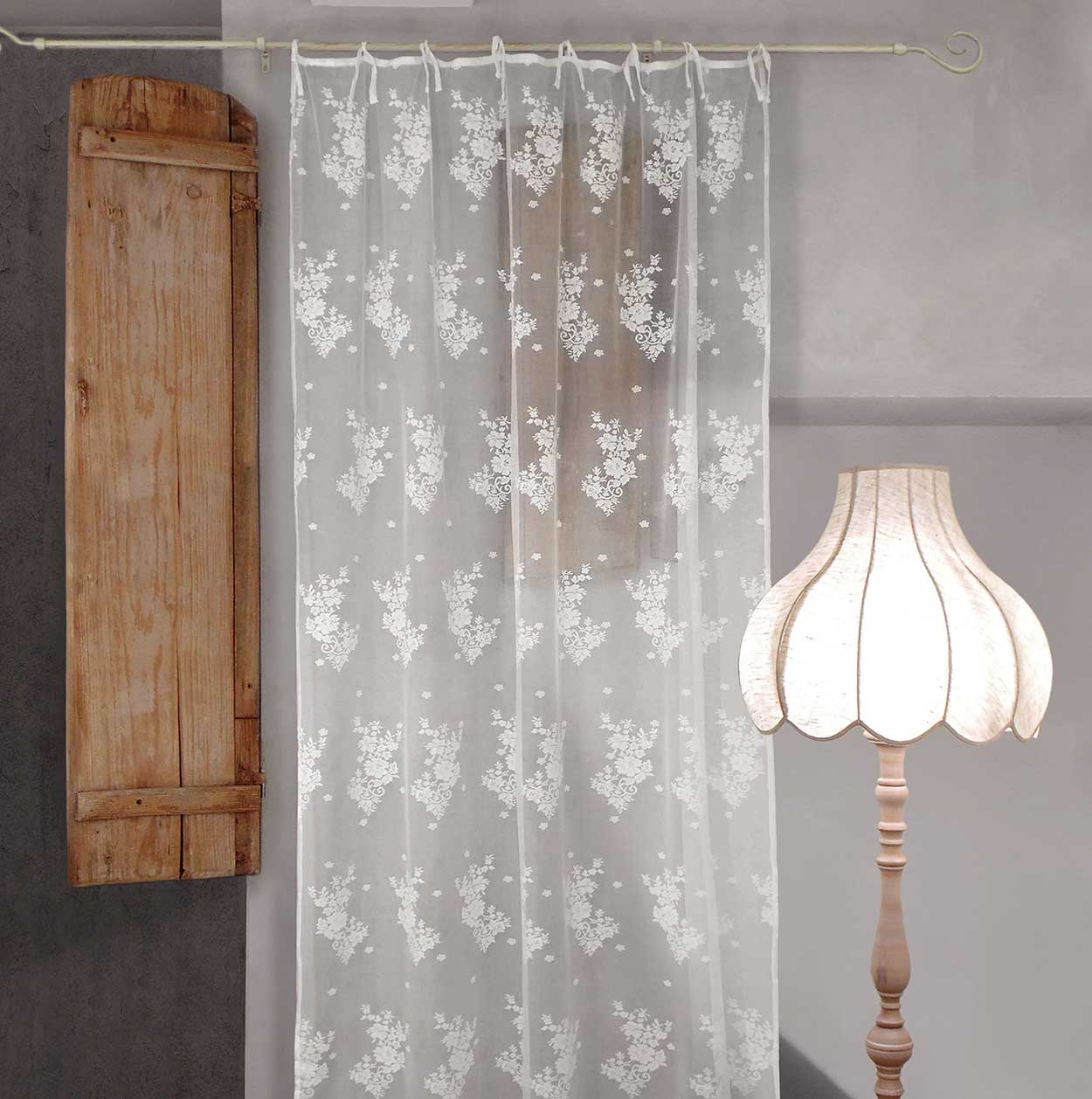 Shabby Chic Polyester-Spitzenvorhang 140 x 290 Poly-Sunset Collection Farbe Weiß
