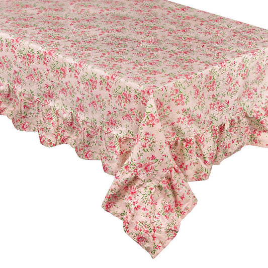 Rechteckige Tischdecke mit Rüschen im Shabby Chic 100% Baumwolle 160x260 Farbe Rosa