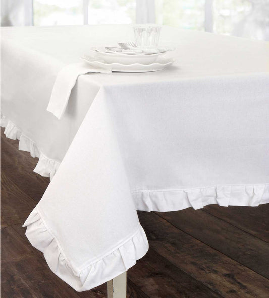 Shabby Chic Tischdecke mit Volant 100% Baumwolle 150x270 Farbe Weiß