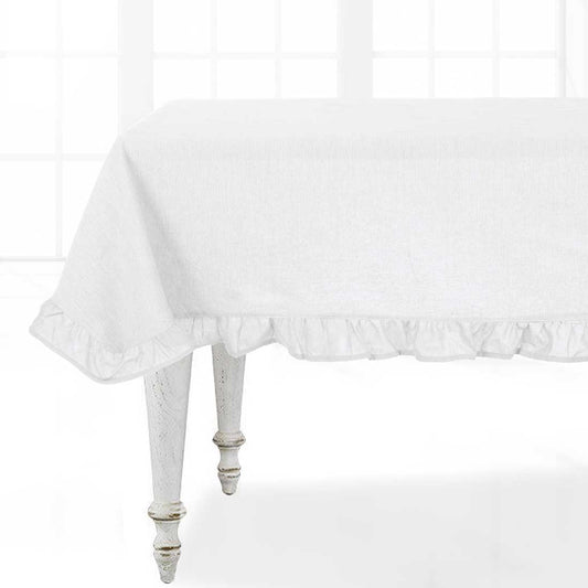 Shabby Chic Tischdecke mit Volant 100% Baumwolle 150x220 Farbe Weiß