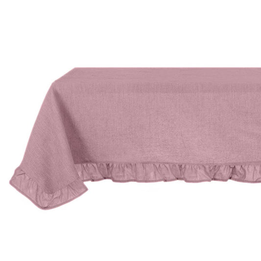 Shabby Chic Tischdecke aus Baumwolle mit Volant 150x270 Antikrosa Farbe