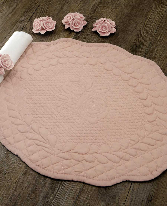 Ovales gestepptes Tischset Boutis Shabby Chic Lille Collection Rosa Farbe