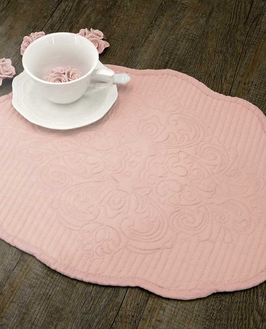 Gestepptes ovales Tischset Boutis Shabby Chic Versailles Collection Rosa Farbe