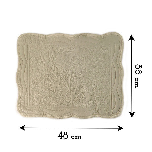 Tovaglietta americana Trapuntata Rettangolare Tessuto Boutis Disegno Giglio Shabby Chic 38 x 48 Colore Beige