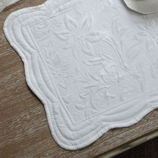 Tovaglietta americana Trapuntata Rettangolare Tessuto Boutis Disegno Giglio Shabby Chic 38 x 48 Colore Bianco