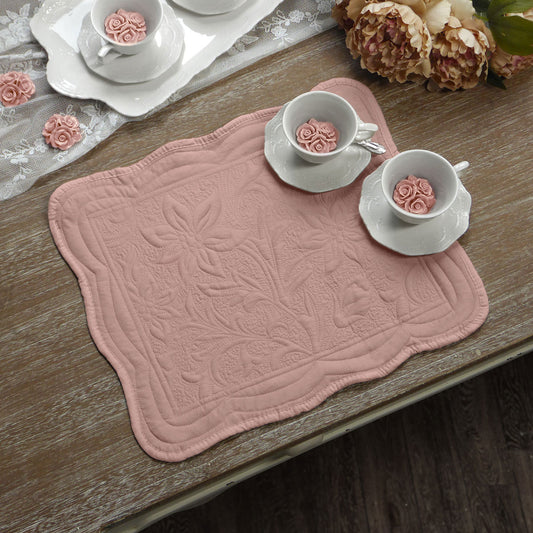 Tovaglietta americana Trapuntata Rettangolare Tessuto Boutis Disegno Giglio Shabby Chic 38 x 48 Colore Rosa