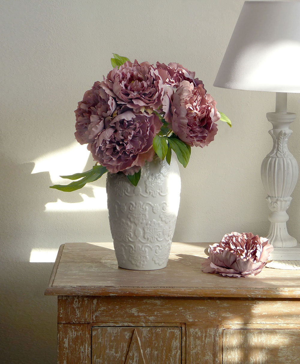 Vaso da Fiori Vaso per Interni Shabby Chic in Ceramica Colore Avorio Chiaro 15x24